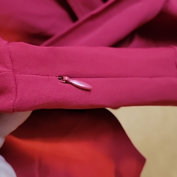 Red Faux Wrap Dress with Waist Tie - Picture 5 of 5